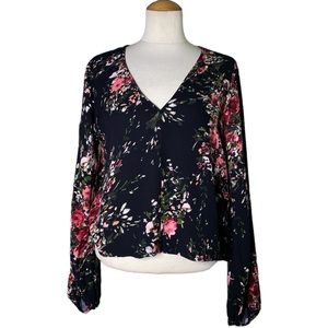 Lovestitch Floral V-Neck Blouse - Black and Pink